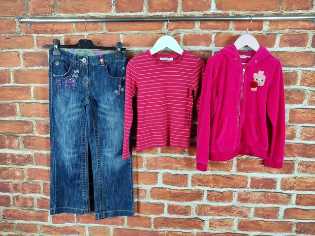 Girls Bundle Age 7-8 Years Next M&S H&M Jeans Velour Hoodie Tee Hot Pink 128Cm