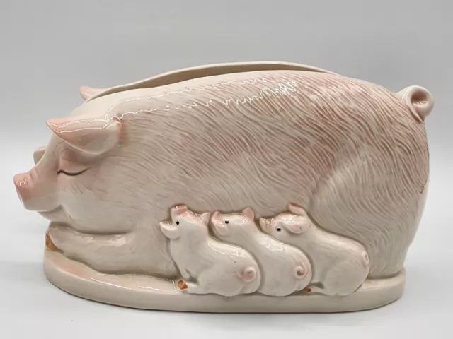 Vintage Otagiri Napkin Holder Mother Pig Sow with Piglets Mail Holder Farmhouse