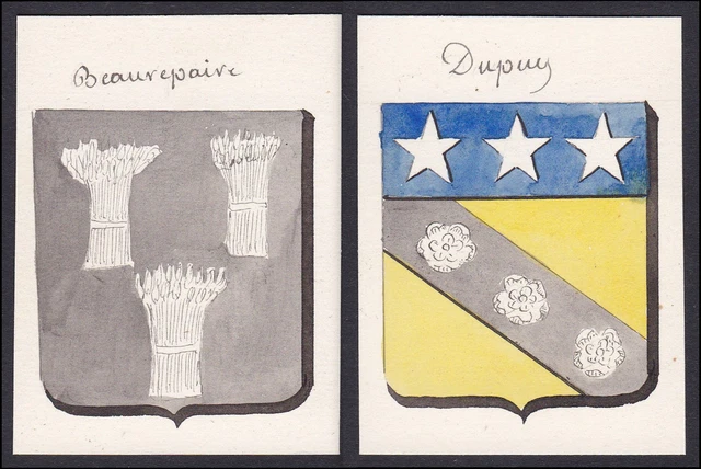 19. Siglo Dupuy Beaurepaire Francia Escudo Abrigo De Arms Acuarela