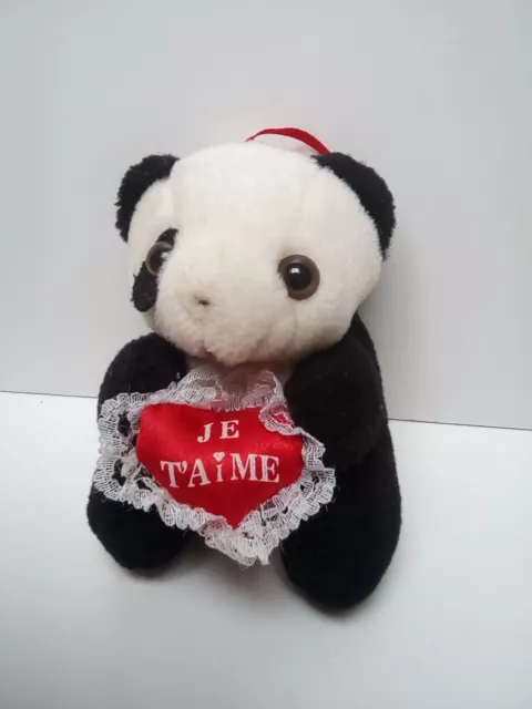 doudou panda coeur je t'aime doux tissu  poupée peluche ducasse