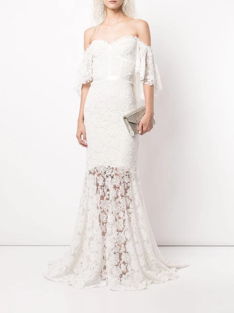 Wedding Gown by Tadashi Shoji Madryn Off-The-Shoulder Lace Dress. A line size 12