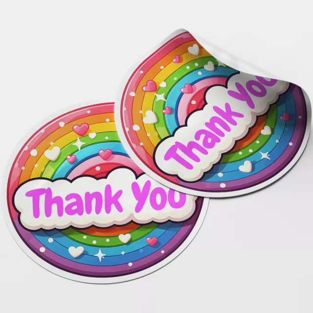 Rainbow Thank You 1 Circle Stickers - 25mm - 35mm - 50mm - 60mm Matte or Gloss