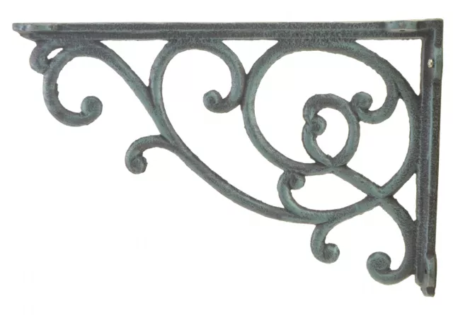 Wall Shelf Bracket Decorative Cast Iron Brace Ornate Vine Verdigris 12.375" Deep