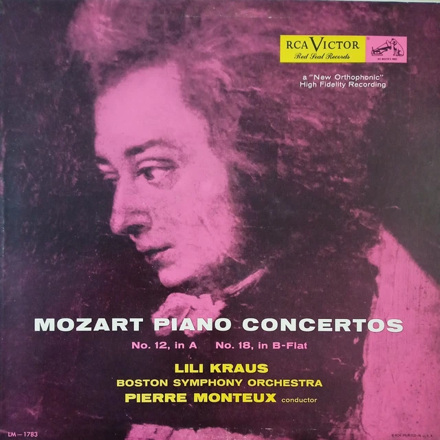 Rca Lm 1783 *Red/Silver* Mozart Pno Ctos #12 & #18 *Lili Kraus Monteux * Nm/Vg+