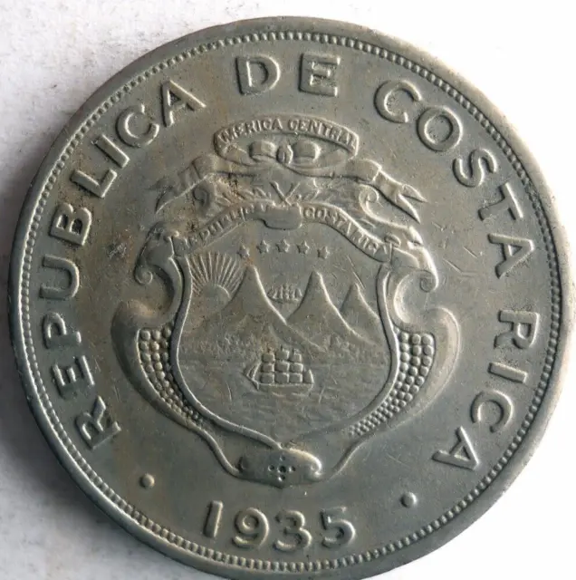 1935 COSTA RICA COLON - Excellent Coin - FREE SHIP - Bin #408