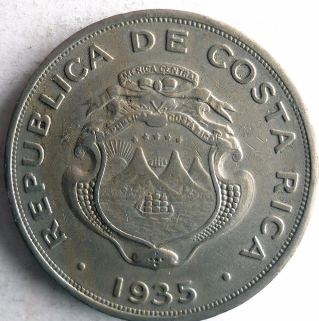 1935 COSTA RICA COLON - Excellent Coin - FREE SHIP - Bin #408