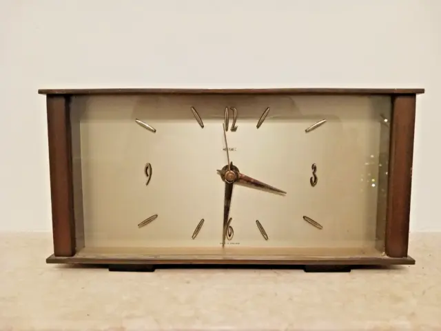 Large MID CENTURY Metamec Brass Cased Mantel Clock 9 inch battery
