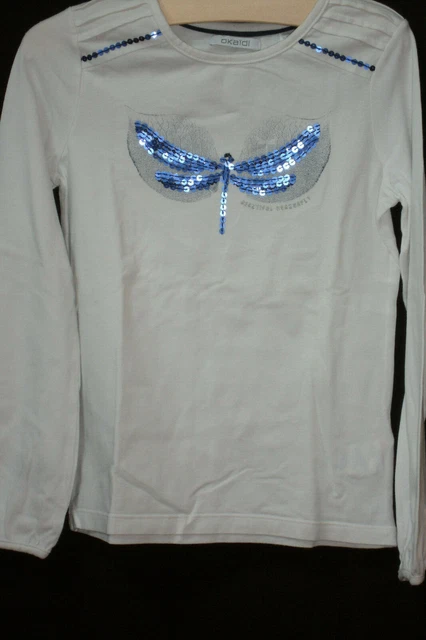 OKAIDI T SHIRT fille blanc et sequins marine ans EUR 3,00