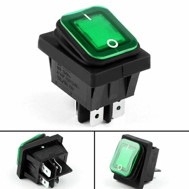 1× RLEIL RL2-102 Waterproof IP65 Car Rocker Switch 4Pin 125/250VAC Green T7