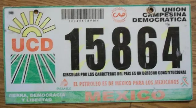 COAHUILA, MEXICO UCD (Union Campesina Democratica) ORGANIZATION  PLATE - 15864