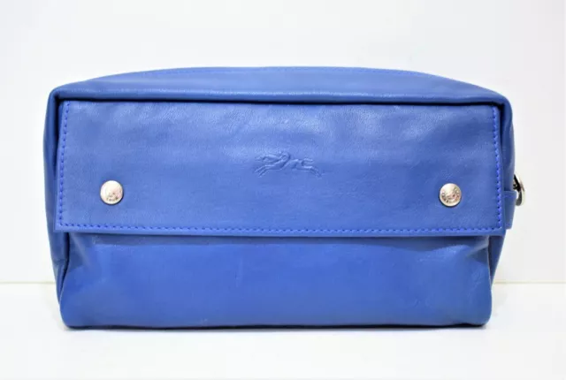 Longchamp, Trousse cosmétique en cuir bleu électrique