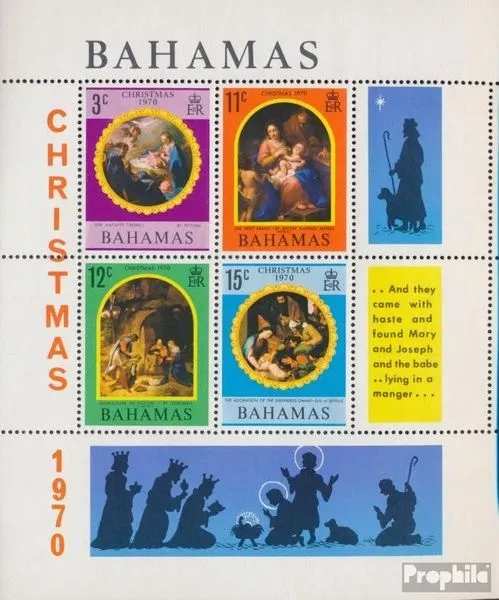 bahamas Bloc 3 (complète edition) neuf avec gomme originale 1970 Noël