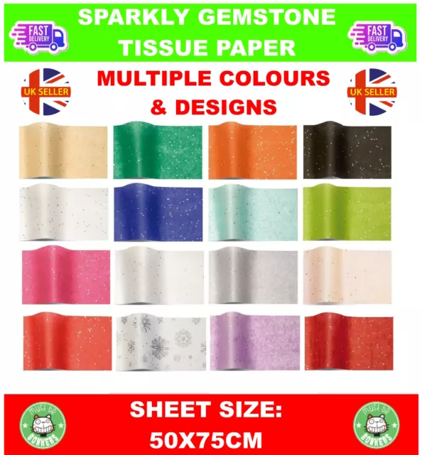 GEMSTONE WRAPPING TISSUE PAPER LARGE SHEETS ~ LUXURY SPARKLY GLITTER GEM 50x75cm