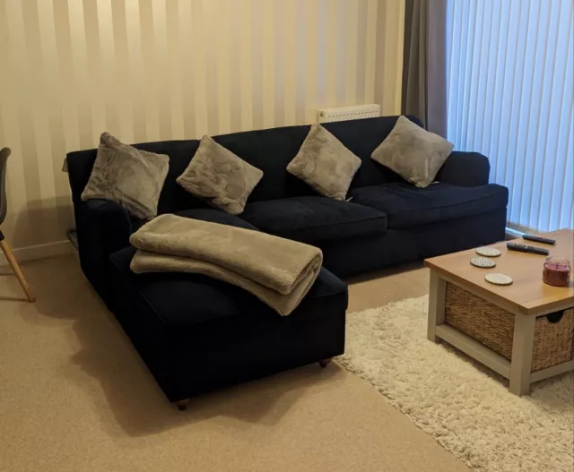 Made.com Orson Left Chaise End Sofa Bed With Storage Navy Velvet £1700 When New