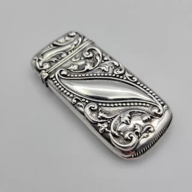 Antique WHITING & DAVIS Repousse Sterling Silver Match Safe Case