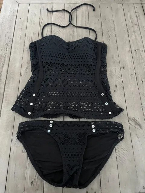 Robin Piccone Black Womens Crochet 2 Piece Swimsuit Size Medium