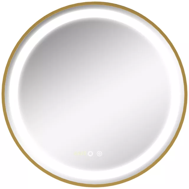 kleankin Wall Mounted LED Bathroom Mirror with 3 Light Colours Time Display Gold