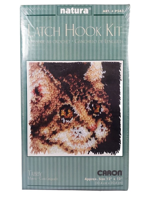 Kit de alfombras vintage CARON Cat Latch Hook 12""x12"" atigrado gatito artesano/arte. # P543
