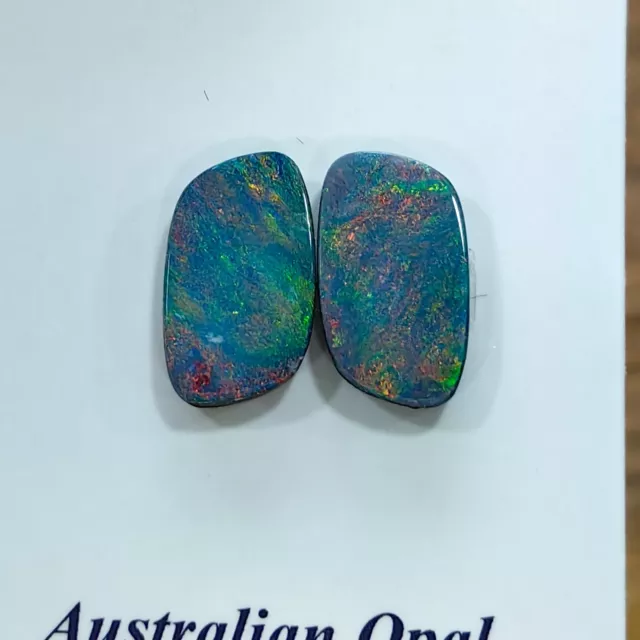 3.19 ct Pair Australian Opal Doublet Rainbow Yellow Red Green Flash Natural OD24