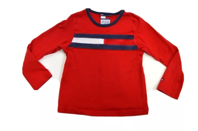 Vintage 90s Tommy Hilfiger Red Long Sleeve Shirt Top Blue White Logo Girl Size 4