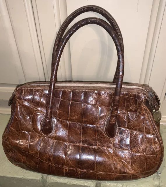 Furla Medium Tan/Brown Croc Embossed Leather Tote Bag Handbag Purse 2