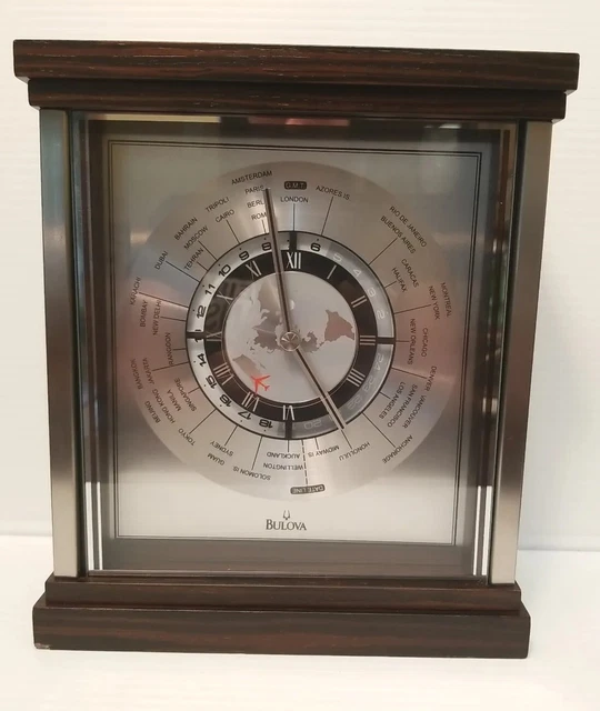 BULOVA WYNDMERE WORLD Times Table Top Mantle Clock B2258 Airplane