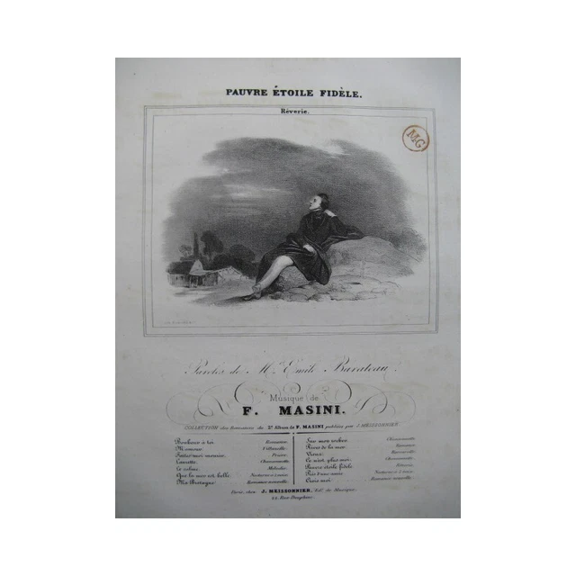 MASINI F. Pauvre Étoile Fidèle Chant Piano 1830