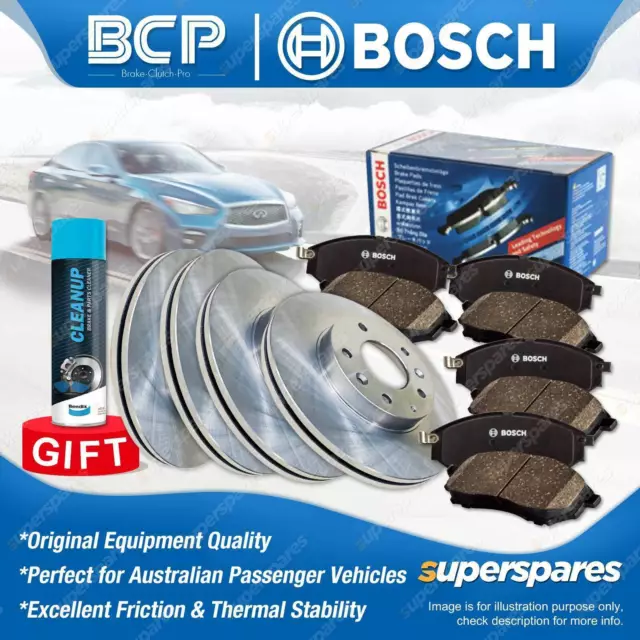 Front + Rear Disc Rotors Bosch Brake Pads for Nissan Patrol MQ MK GQ Y60 4.2L