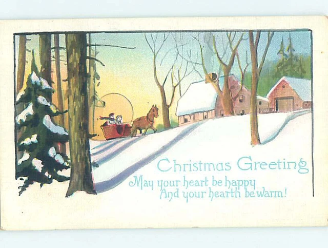 Pre-Linen christmas PEACEFUL HORSE-DRAWN SLEIGH RIDE ON A WINTER DAY HQ6441