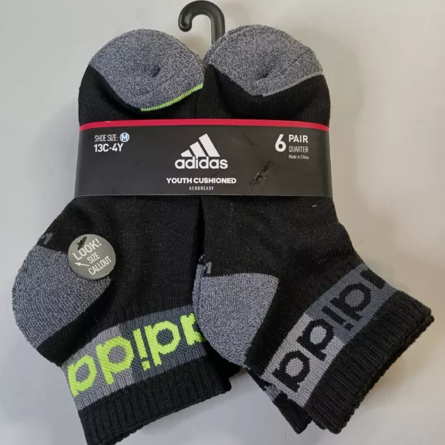 Adidas Kids Unisex Blocked Linear Quarter Socks, 6 Pairs, Medium (13C-4Y)