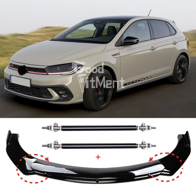 For VW Polo GTI MK6 MK7 Glossy Black Front Bumper Splitter Spoiler + Stud Rods For VW Polo GTI MK6 MK7 Glossy Black Front Bumper Splitter Spoiler + Stud Rods