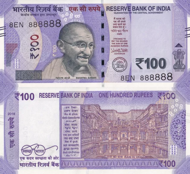 India 100 Rupees 2018 P 112a UNC Fancy SUPER SOLID 8 - 888888 NR