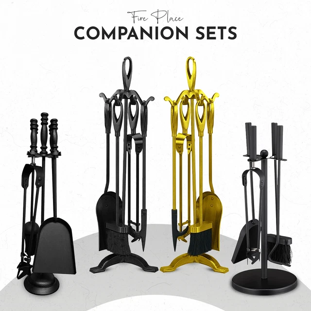 FIRE COMPANION SET Log Burner Fireside Poker Tools 5 Pcs Fireplace 