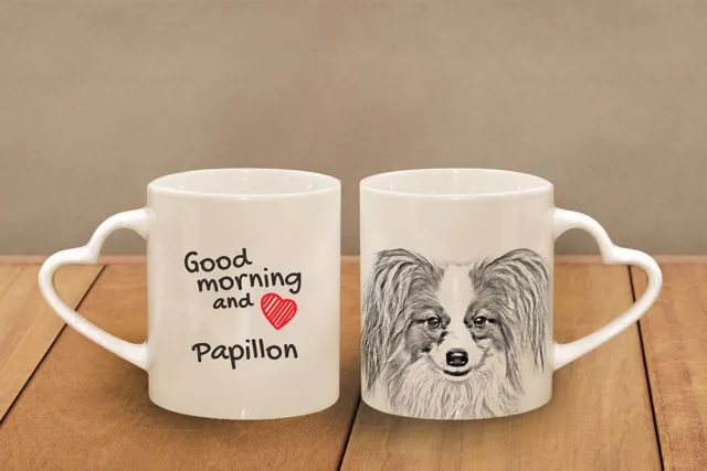 Papillon - ceramic cup, mug "Good morning and love, heart", CA