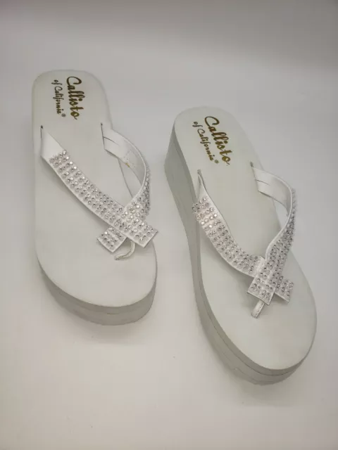 Callisto of California Platform Wedge White Sandals Women's Size US 10M