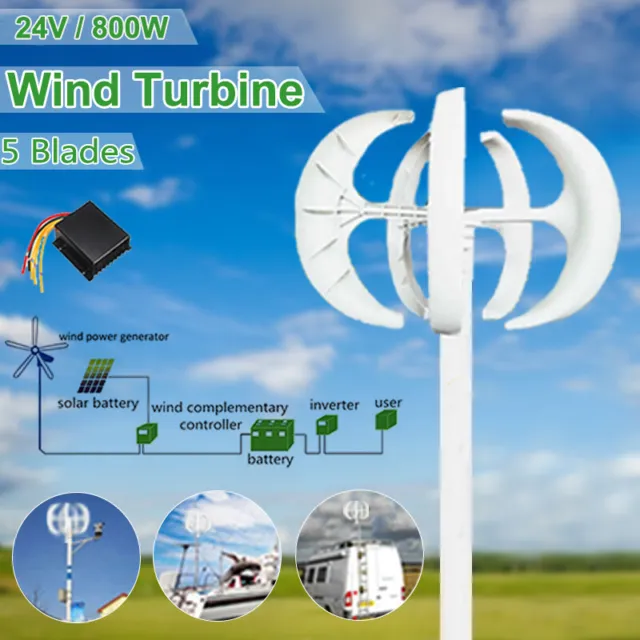 Générateur éolien 800W 24V 5Lames Lanternes énergie éolienne avec contrôleur FR