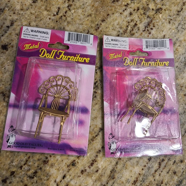 Miniature Dollhouse Gold Metal Wire Wicker Furniture 2 Chairs Ornate Victorian