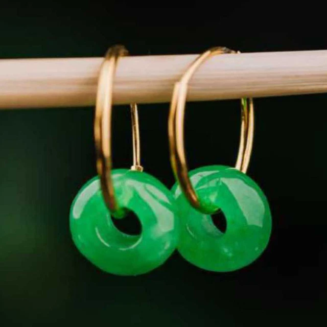 Natural Lucky Green Jadeite Jade Ring Earrings Eardrop Gift Party Easter