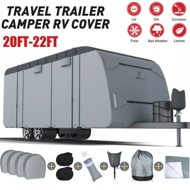 RVMasking Waterproof 7Ply RV Cover Travel Trailer Anti-UV Camper Storage 20'-22'
