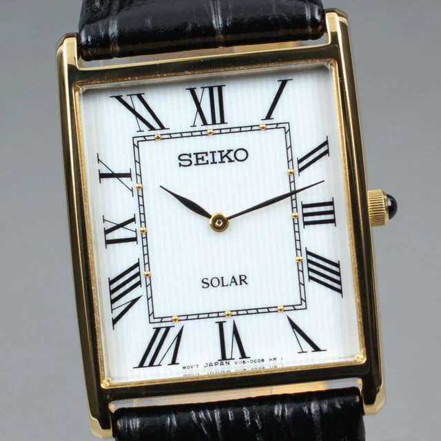 TOP MINT SEIKO SUP880 V115 0BC0 Solar Qz Men s Tank Dress Watch