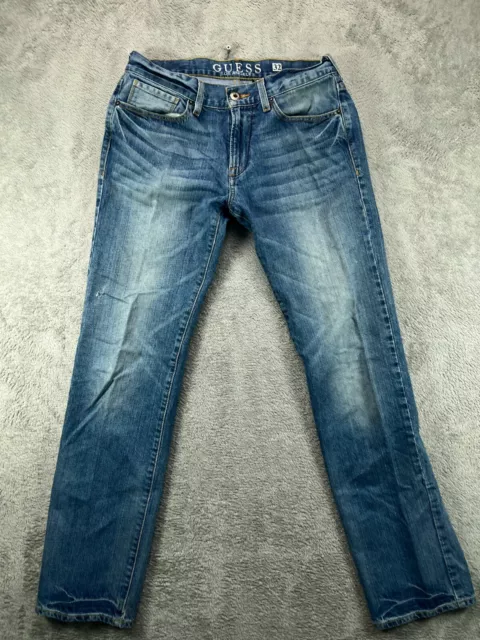 Guess 1981 Los Angeles Lincoln Jeans Mens 32 32x32 Slim Straight Blue Distressed