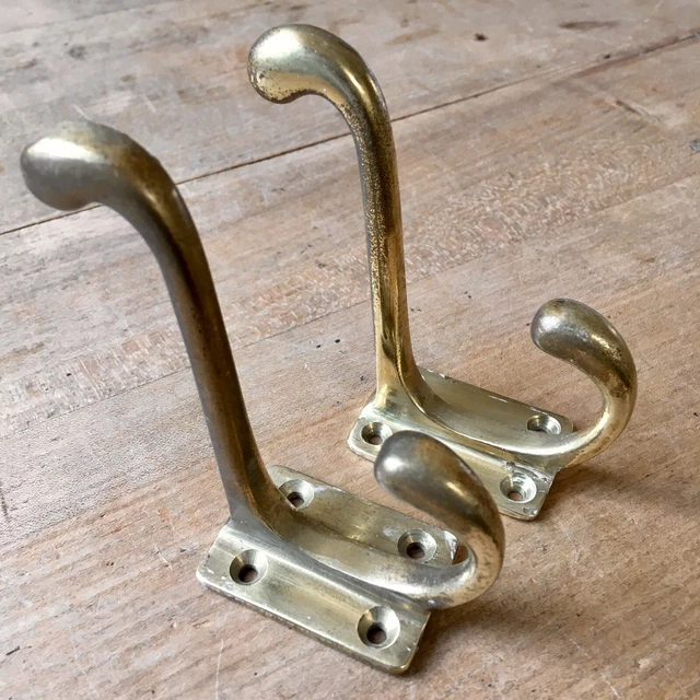 PAIR OF Brass Coat Hooks Vintage Reclaimed £30.00 PicClick UK
