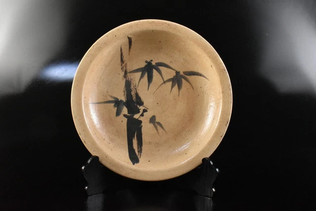 K737: Japanese Old Seto-ware White glaze Bamboo Muffle painting PLATE/dish