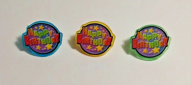 50 Happy Birthday Cupcake Rings - Translucent Blue, Green & Yellow