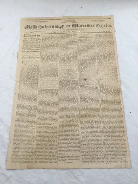 Massachusetts Spy or Worceser Gazette July 1st 1818 Vintage Newspaper Antique