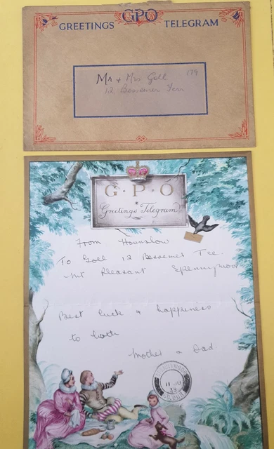 Vintage GPO Wedding Greetings Telegram With Envelope 1938