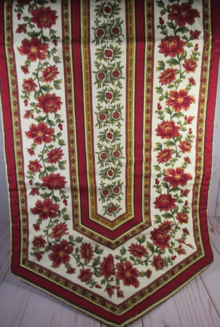 Table Runner Red Floral & Gold Quilted  Paisley back 40" x  15.5" Ultra Clean