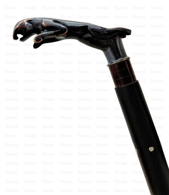Walking Cane Stick Three Fold Hand Made Gift Designer Jaguar Head Black Antique
