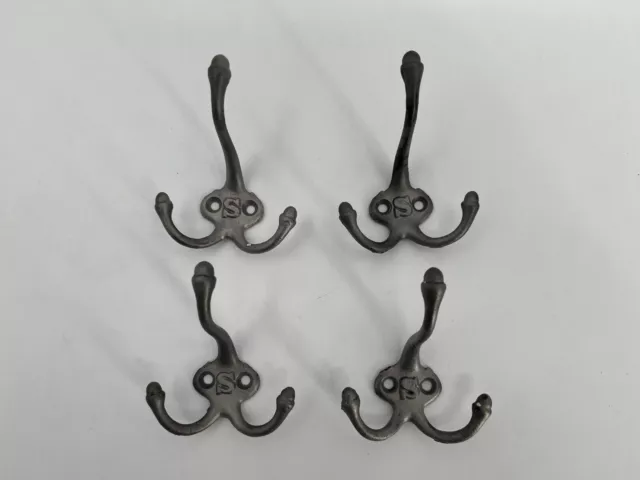 4 Antique Cast Iron Triple Hooks Acorn Top Wall Coat Rack Hat Hanger Original S