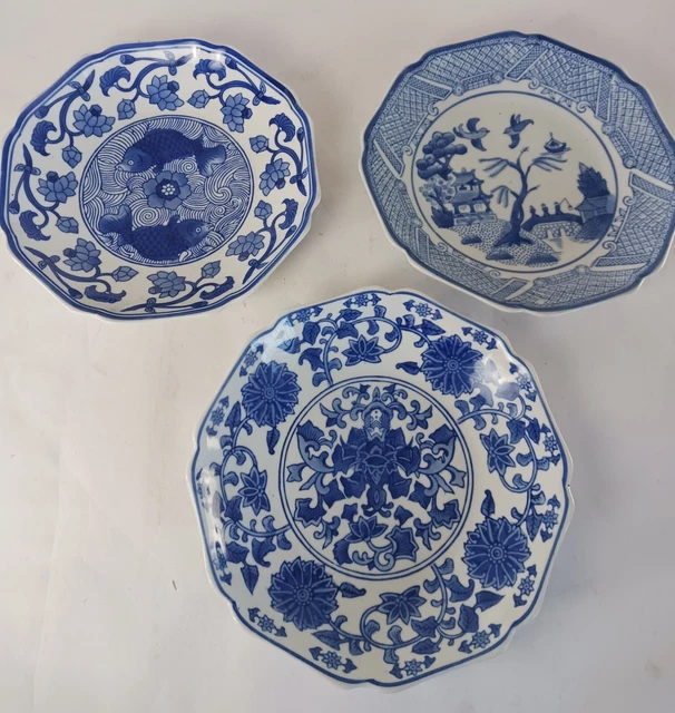 SET OF 3 Vintage Chinese Porcelain Plates Marked, See Photos For Label
